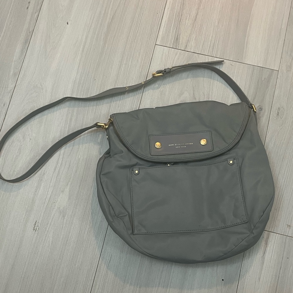 Marc Jacobs Gray Crossbody Bag with Adjustable Strap and Flap Closure